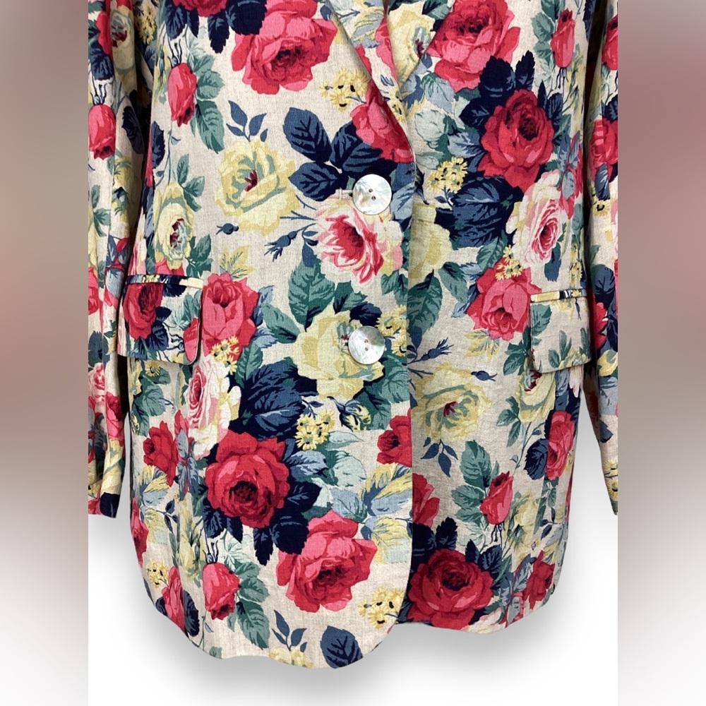 Vintage Brooks Brothers Floral Linen Blazer Vest Set 2 Piece Matching - Picture 3 of 10